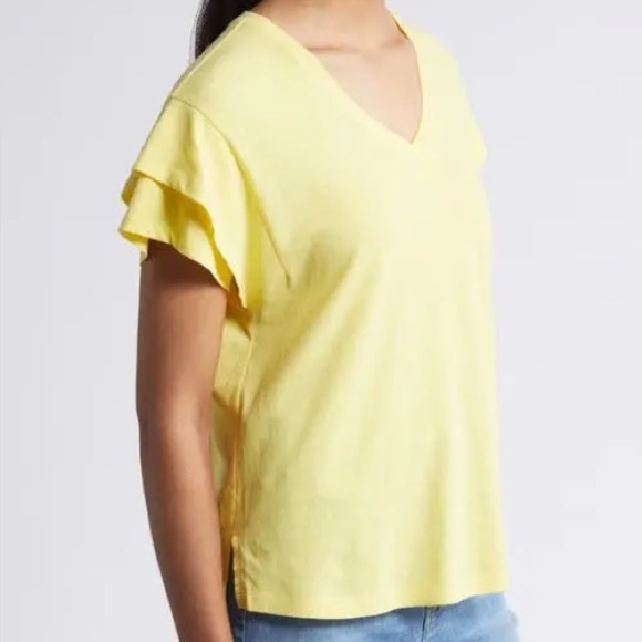 Caslon Yellow Short Sleeve flutter ruffle Tee linen cotton blend Medium NWOT - Picture 10 of 10